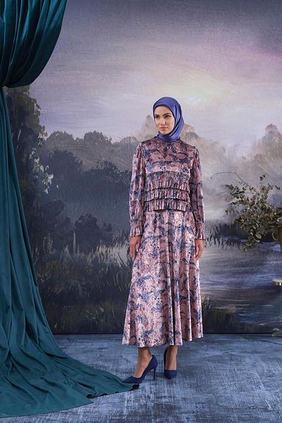 Tuğba Powder Patterned Velvet Blouse