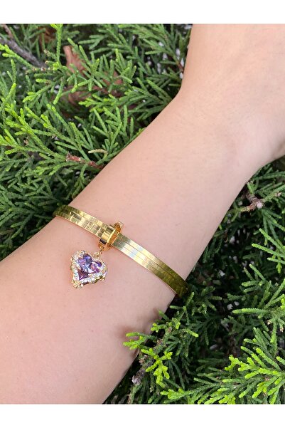 rosshine Ajda Bilezik Uyumlu Çelik Charm Taşlı Mor Kalpli Model (BİLEZİK HARİÇ)