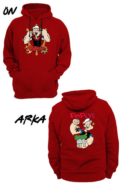 remonz Popeye Printed - 3 κλωστές. Ανυψωμένο, Fleece Inside, Πολύ Χοντρό Φούτερ με κουκούλα