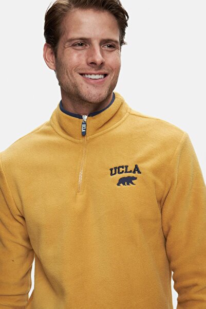 UCLA Cornıng Yellow Half Zipper Embroidered Fleece Stand Collar Standard Fit Men's Sweatshirt