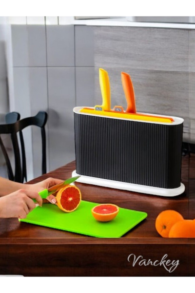 VANCKEY Standlı Bıçaklı Çoklu Kesme Doğrama Tahtası Seti - Standlı Kesim Pano...