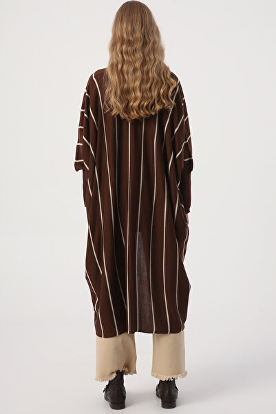 ALLDAY Brown Striped Bat Sleeve Knitwear Cardigan