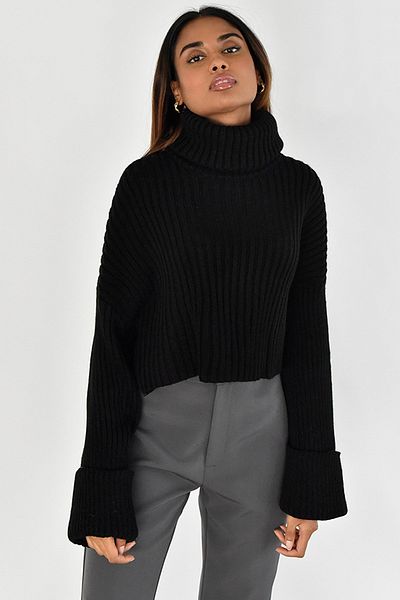 Madmext Pulover negru cu talie mare Mad Girls Mg1402