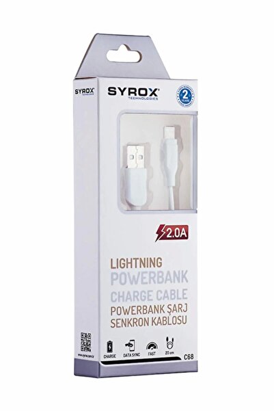 Syrox 2 Mah Iphone 5/6/7/plus 0.25 Cm Usb Kablo Syx-c68 Şarj Kablosu