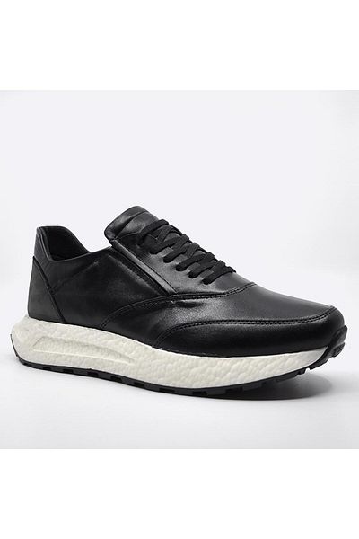 Fosco Black Genuine Leather Sneakers - Men's Shoes 9944