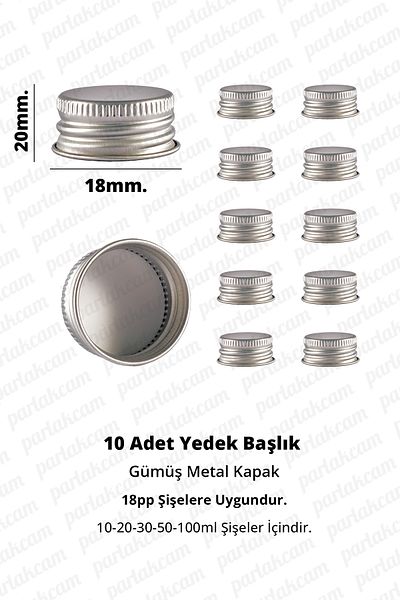 parlakcam 10Pcs Replacement Silver Metal Cap Suitable for 10-20-30-50-100ml Bottle and 18Pp Cap.