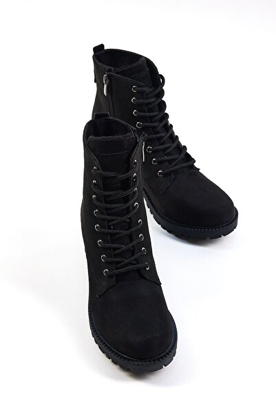 İncim Siyah Yüksek&Termo Tabanlı Soğuğa&Suya Dayanıklı Süet İçi Polarlı Kadın Bot