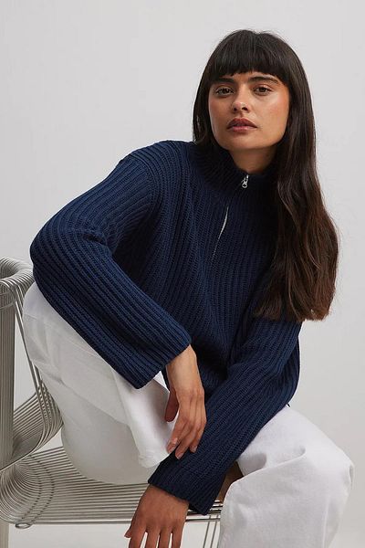 Madmext Pulover de bază MG1960 Model Bleumarin - Guler cu fermoar
