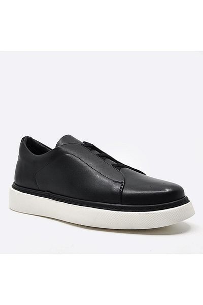 Fosco Black Genuine Leather Sneakers - Men's Shoes 9962