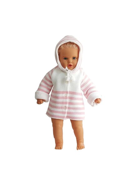 bebegen White Pink Striped Knitwear Baby Girl Cardigan