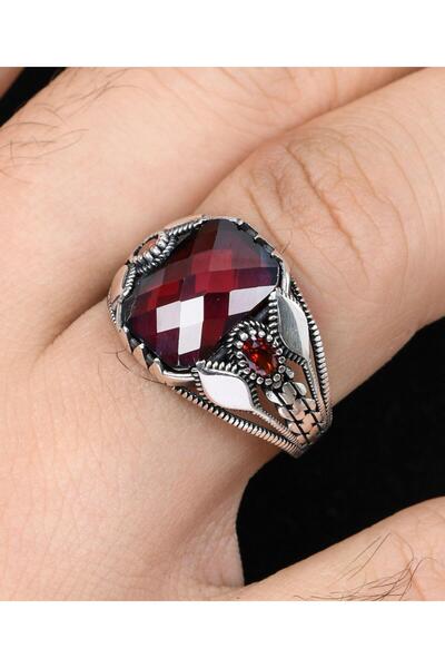 Prestige Kırmızı Zirkon Taşlı 925 Ayar Gümüş Erkek Yüzüğü 800822