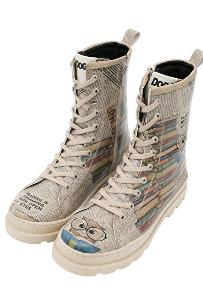 Dogo Kadın Vegan Deri Bej Fermuarlı Uzun Bot - The Wise Owl Tasarım