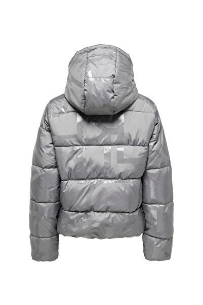 ONLY Světle antracitový dámský kabát ONLMERCEDES AOP PUFFER LIFE OTW