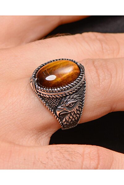 Prestige Gümüş Erkek Yüzük Kaplangözü Taşlı Kartal Figürlü