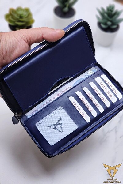 VANİLLA COLLECTİON Name Printed Wallet with Phone Compartment, Zipper Closure and Hand Strap, Large Portfolio Handbag, Unisex