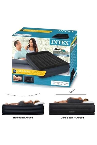 Intex Queen Size Pillow Rest Air Bed with Internal Pump