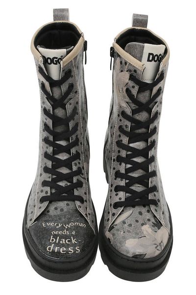 Dogo Women's Vegan Leather Gray Zippered Long Boots - Black Dress Design
