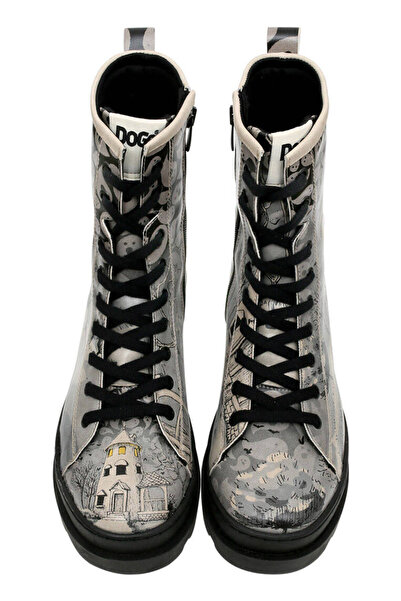 Dogo Kadın Vegan Deri Gri Fermuarlı Uzun Bot - Spooky Town Tasarım