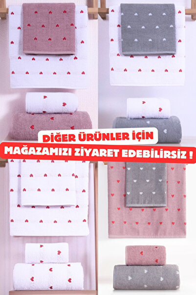 My Catherine Набір рушників для ванної кімнати з 4 предметів, серцеподібний - сірий, з пудровим серцевим візерунком