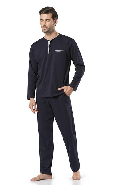 Pierre Cardin 5560 Ανδρικό σετ πιτζάμες και ρόμπα με χτενισμένο βαμβακερό μπλε ναυτικό και μπορντό