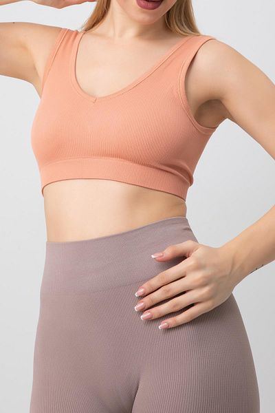 Doremi Seamless V-Neck Ripped Thick Strap Sports Bra