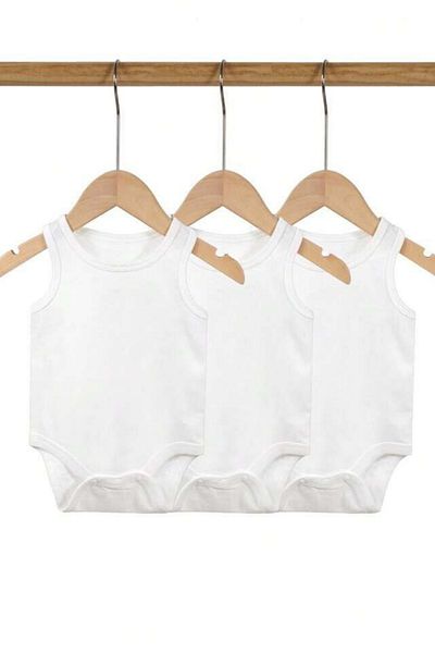 MADALİNA 100% Cotton Set of 3 Zero Sleeve Cream Baby Bodysuit