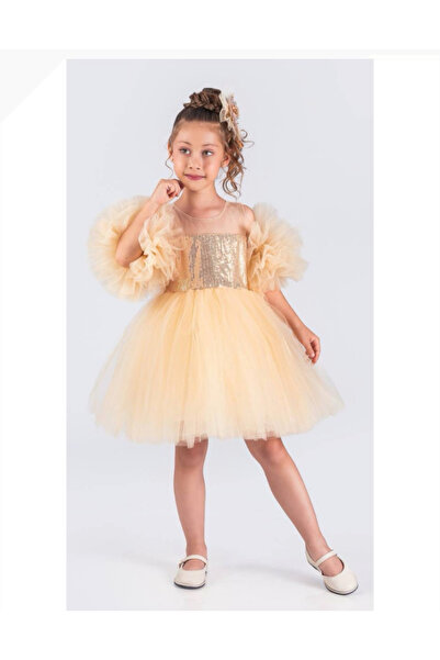 zeyamoda kids Balon Kol Pullu Kız Çocuk Elbise