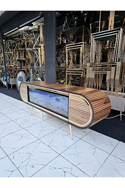 vimini home Şömineli TV Sehpası Elit Ceviz Renk