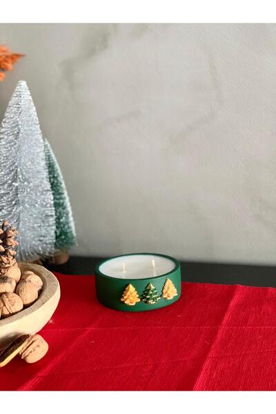 Yılbaşı Temalı Beton Saksı İçerisinde Çift Fitilli Kokulu Doğal Soya Mumu Yeni Yıl Noel Dekorasyon