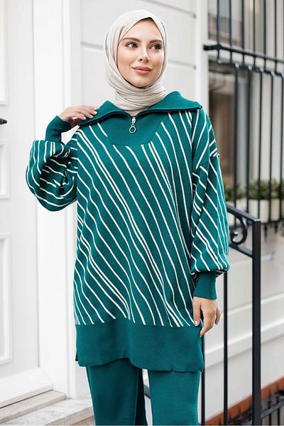 Bestenur Σετ τουνίκ και παντελονιού Petrol Green Yasemen Knitwear - 1263