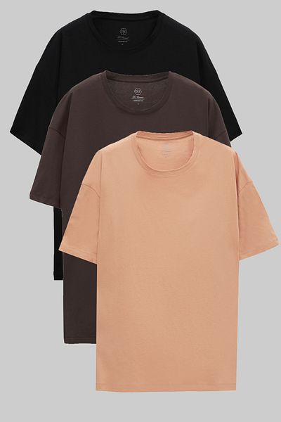 D'S Damat Μπλουζάκι Damat Comfort 3 τεμαχίων Loose Cut - Μαύρο/Καφέ/Μπεζ, 100% βαμβάκι
