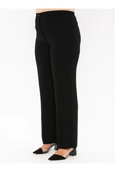 Ladies First Plus Size 3390 Black Crepe Trousers - Wide Leg
