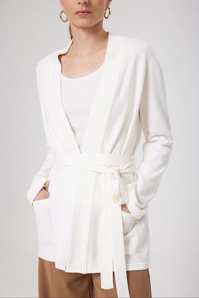 Mısırlı Ecru Double Breasted Women's Cardigan with Pockets