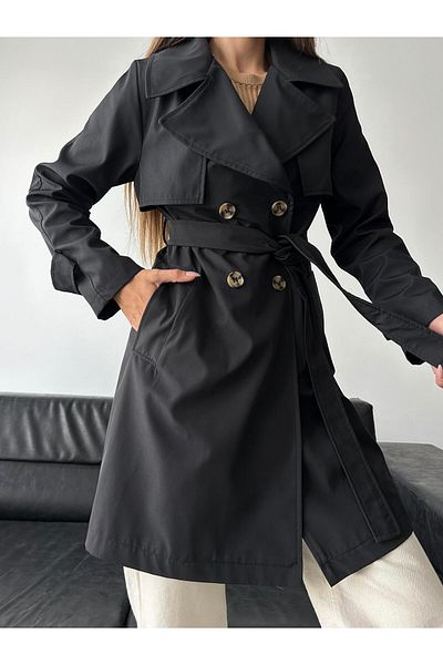 mydukkan.co Black Alba Trench Coat - Tie Waist