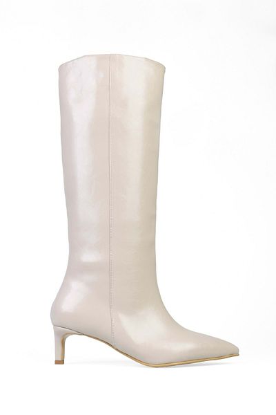 Shoeberry Γυναικείες μπότες Blaze Beige Skin με κοντό μυτερό τακούνι