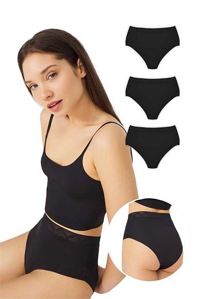 Cottonhill Chiloți de bikini de bază tăiați cu laser cu talie înaltă, pachet de 3 - 3