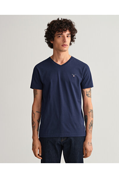 Gant Erkek Lacivert Slim Fit V Yaka T-shirt