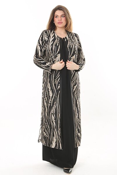 Ladies First Büyük Beden 3867 Siyah Ceket+Elbise Takım