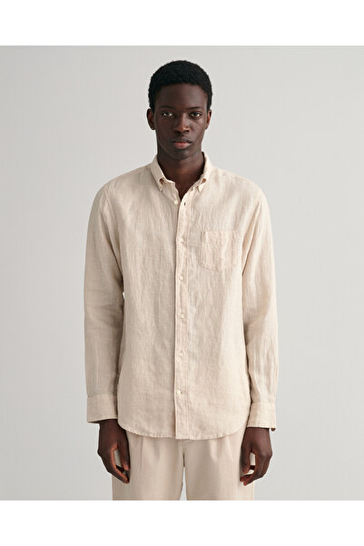 Gant Erkek Bej Regular Fit Keten Gömlek