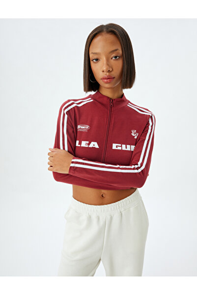 Koton Κολλέγιο εμπριμέ - Μακρυμάνικο μπλουζάκι με φερμουάρ - Stand Collar Slim Fit