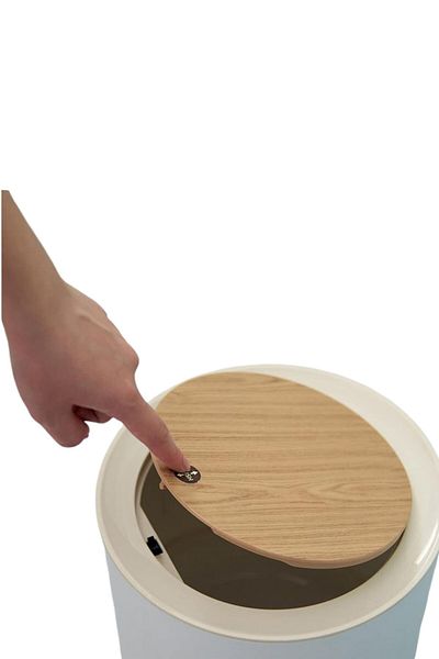 Şahane Pazar Click Lid Wooden Patterned Non-Slip Base Large Size Trash Can Shn-1197 Fma 010015