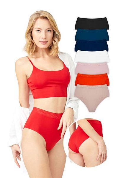 Cottonhill Chiloți de bikini de bază cu talie înaltă tăiați cu laser, pachet de 7