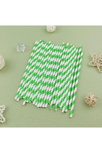 3B Trend Green and White Paper Straws - Pack of 25