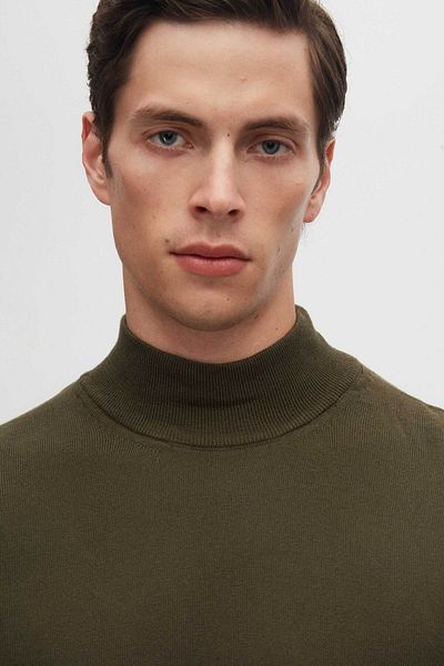 D'S Damat Πλεκτό πουλόβερ Ds Damat Regular Fit, Χακί από βαμβάκι, Half Fisherman Knitwear