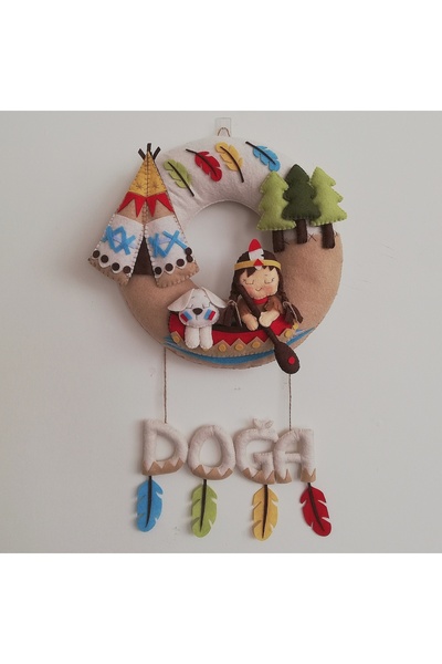 Keçevi Kızılderili Temalı Kız Bebek Kapı Süsü-isme Özel
