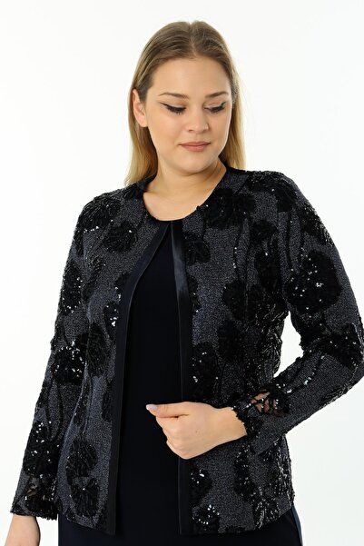 Ladies First Büyük Beden 3698 Siyah Ceket+Bluz Takım