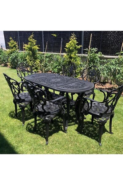 Ceritti Ferforje Görünümlü Masa Sandalye, Dış Mekanda Kullanılabilir 6 Kişili...