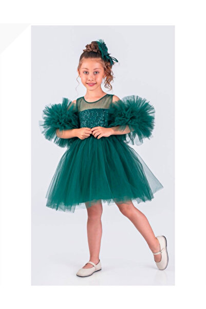 zeyamoda kids Balon Kol Pullu Kız Çocuk Elbise
