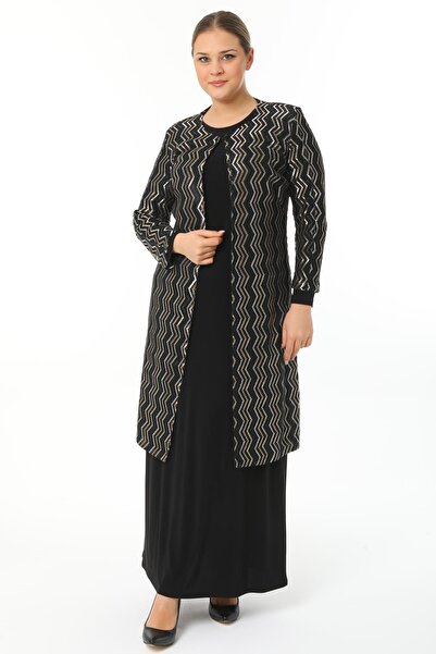 Genel Markalar Büyük Beden 3149 Siyah Ceket Elbise Takım