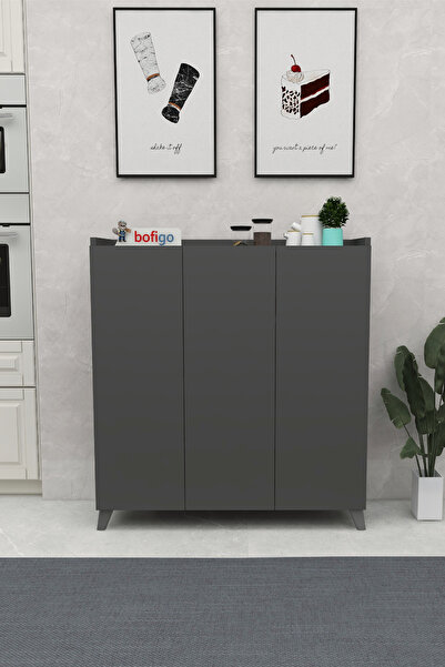 Bofigo 3 Kapaklı Çok Amaçlı Dolap Çok Amaçlı Mutfak Dolabı Banyo Dolabı Ayakkabılık Kumsal Antrasit